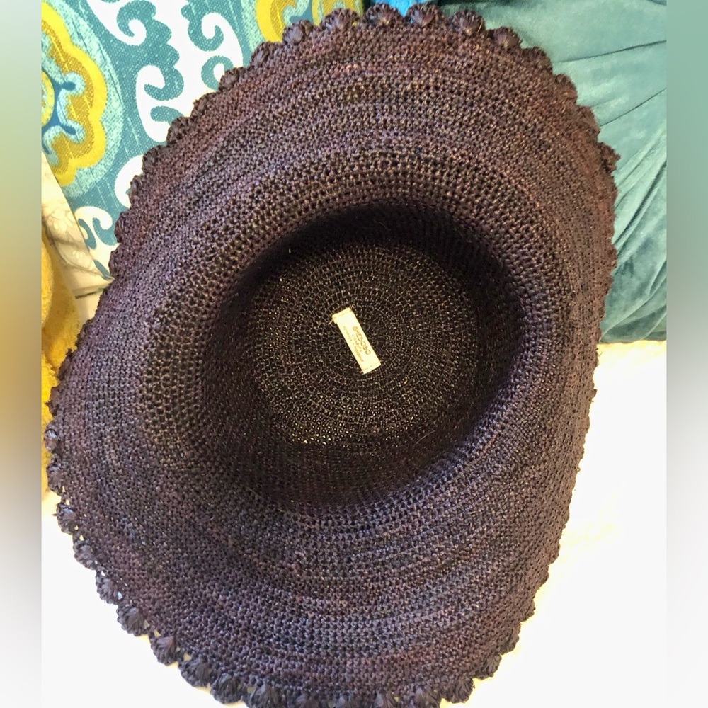 SHEBOBO Genevieve 4" Brim Crochet Straw Sun Hat Lace Weave Edge Dark Brown EUC - Picture 6 of 7